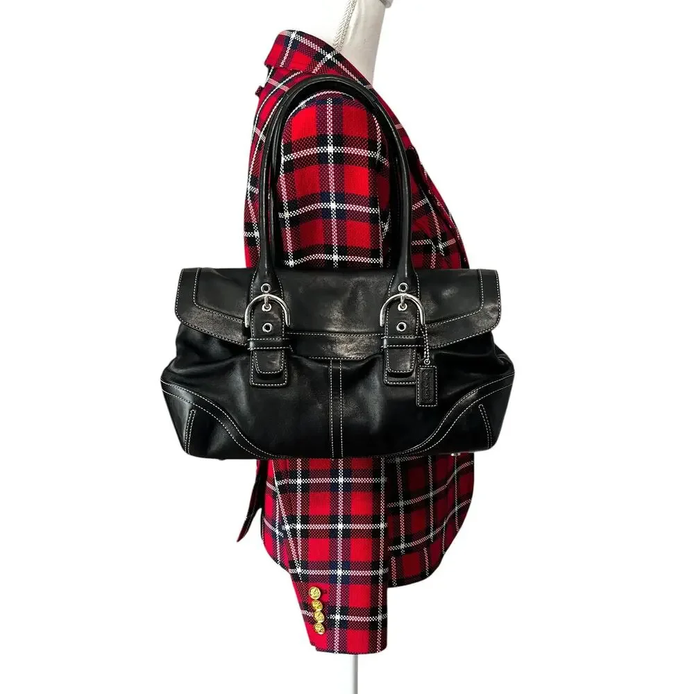 Coach Vintage Soho Black Leather Flap Shoulder Bag 9636 Y2K